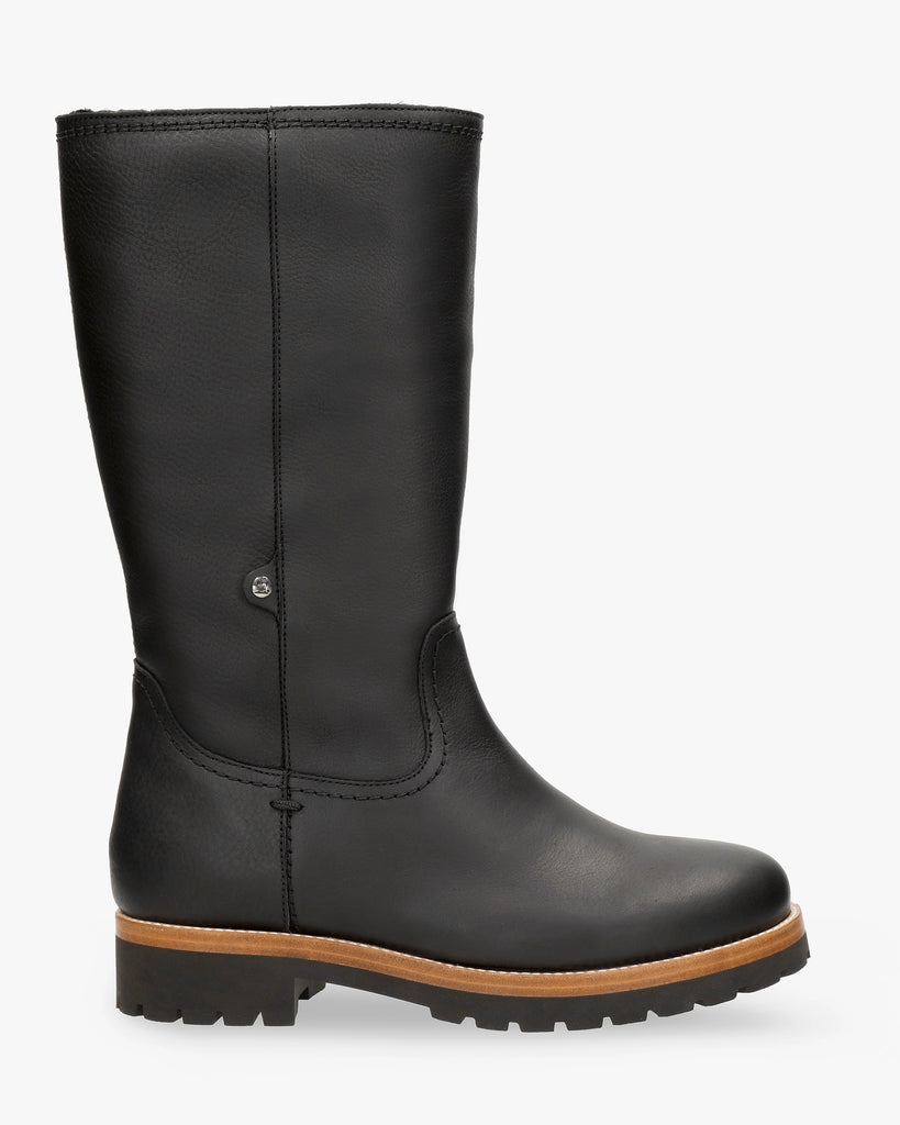 Bambina Igloo botas de piel con forro interior de pelo natural. negro