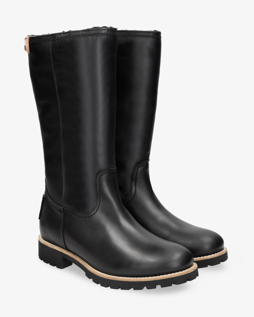 Bambina Igloo Trav botas de piel con forro interior de pelo natural. negro