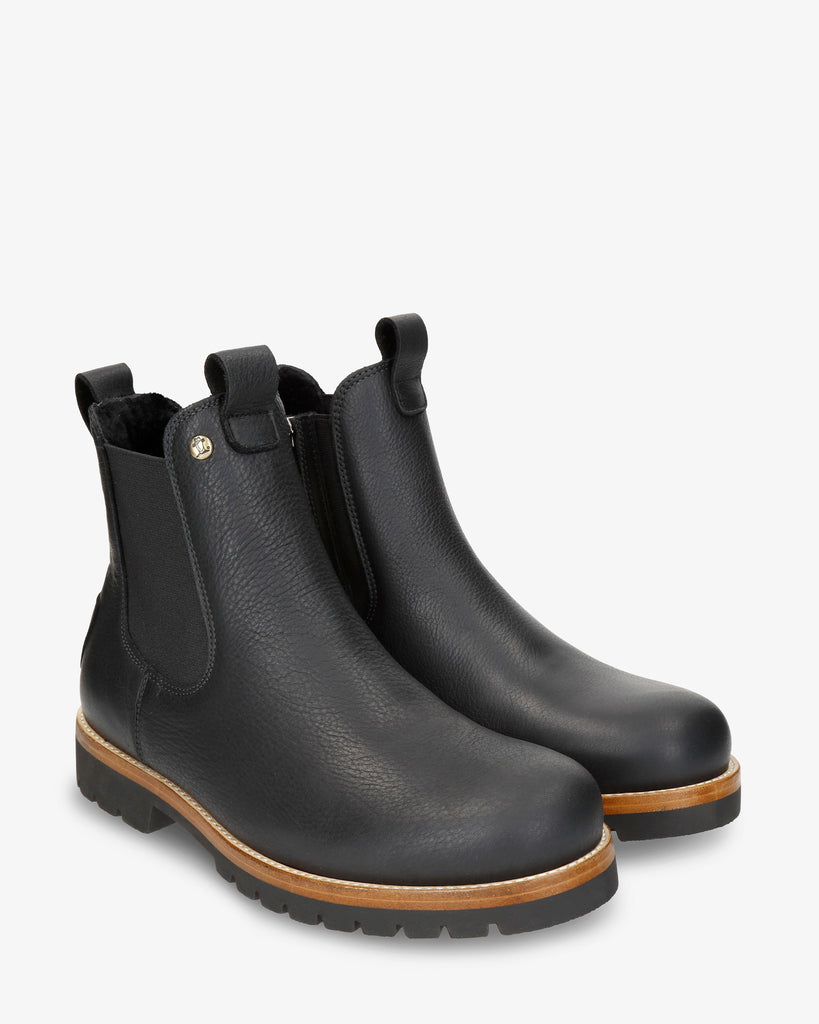 Beny Igloo botín de piel con forro interior de pelo natural. negro