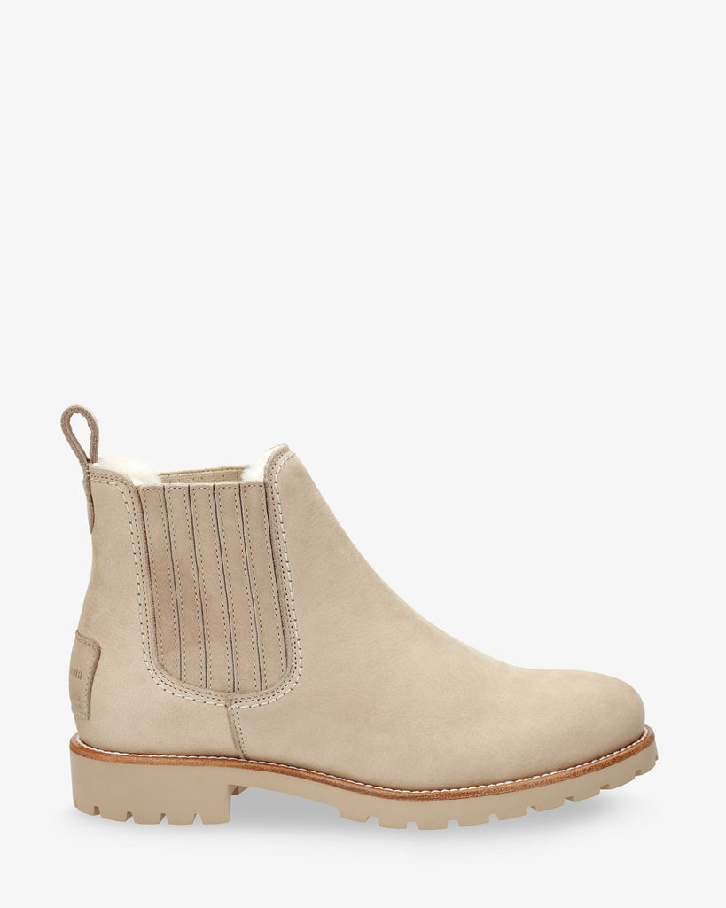 Brigitte Igloo Trav botín de piel con forro interior de pelo natural. crudo