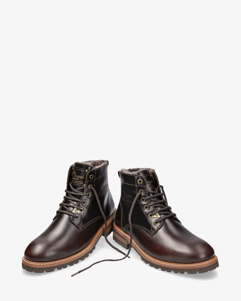 Emery Igloo botines de piel con forro interior de pelo natural. marron