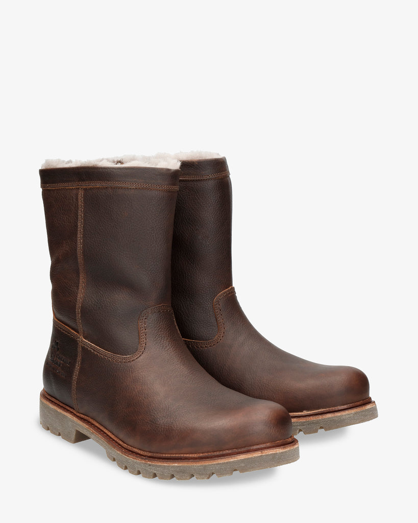 Fedro Igloo botas de piel con forro interior de pelo natural. castaño