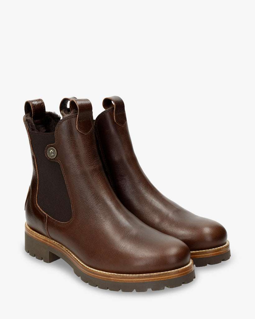 Francesca Igloo botas de piel con forro interior de pelo natural. marron