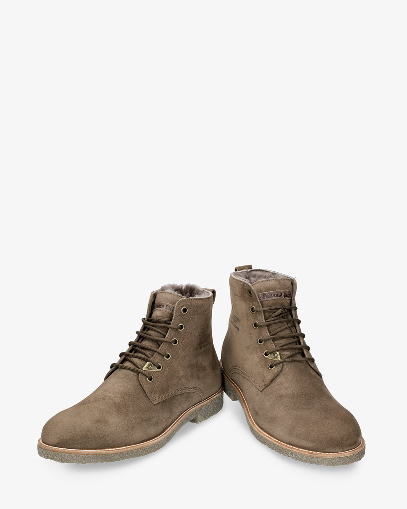 Glasgow Igloo botines de piel con forro interior de pelo natural. humo