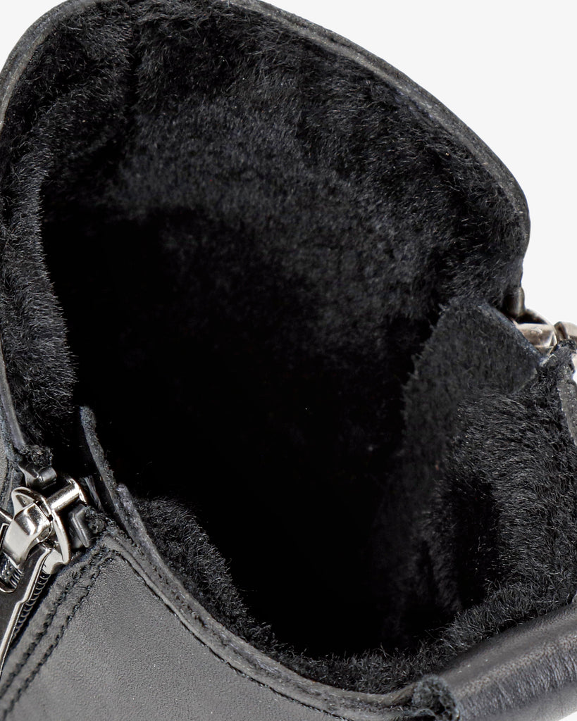 Pauline Igloo Trav botín de piel con forro interior de pelo natural. negro