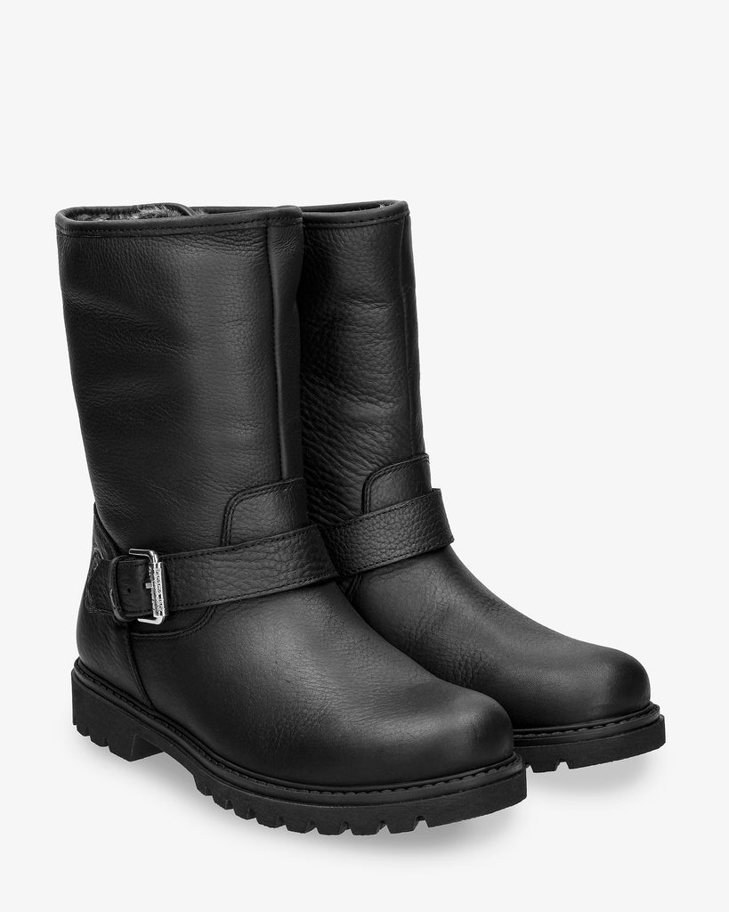 Singapur botas de piel con forro interior de pelo. negro